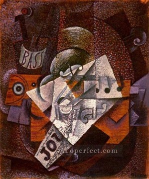 Pablo Picasso Painting - Botella clarinete violín periódico vaso 1913 Pablo Picasso
